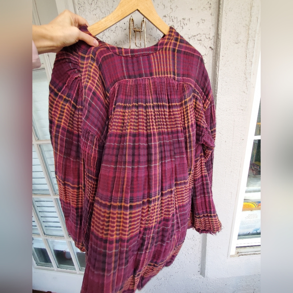 Free People Plaid Button-Up Women's Come On Over Top Sz S - Picture 6 of 9